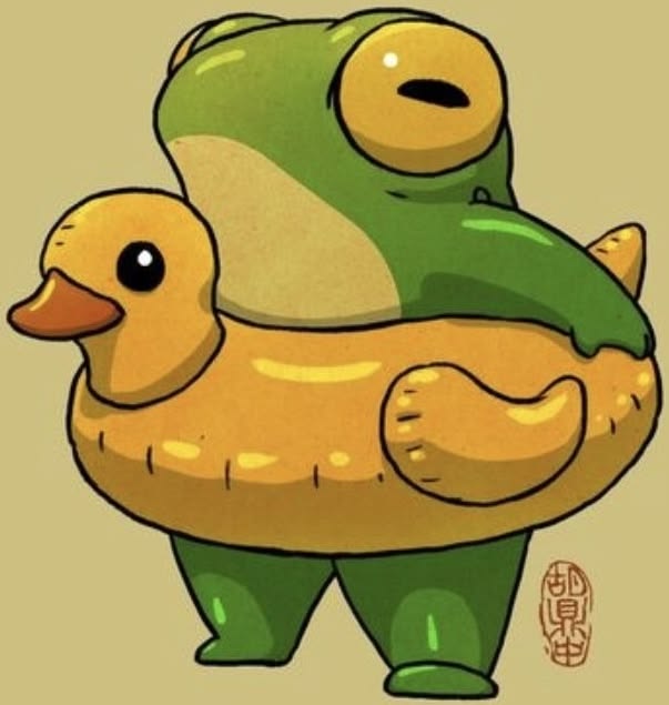 Frog on a duck float